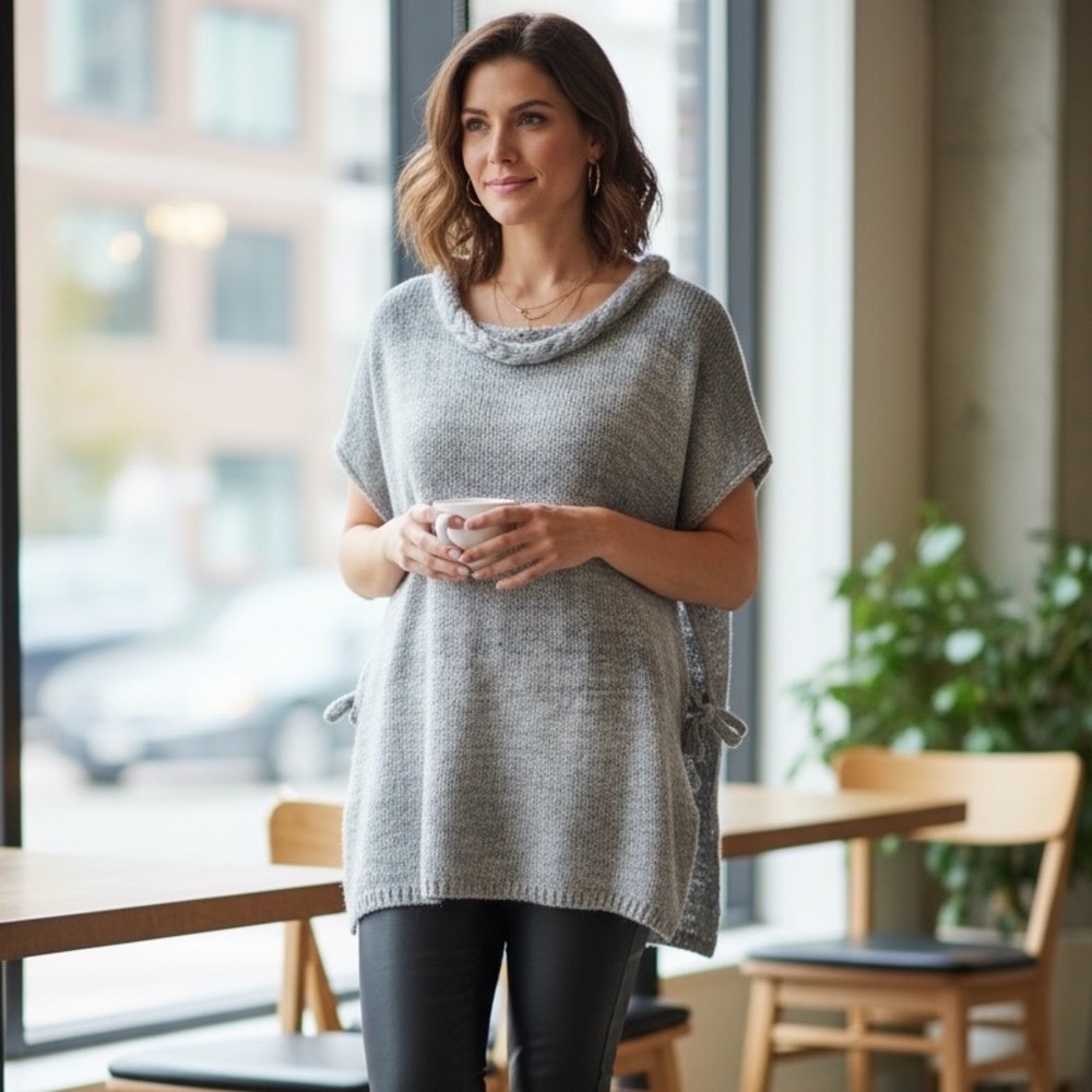 World Market Grey Ombre Knit Poncho Sweater Boho Earthy Ethereal One Size